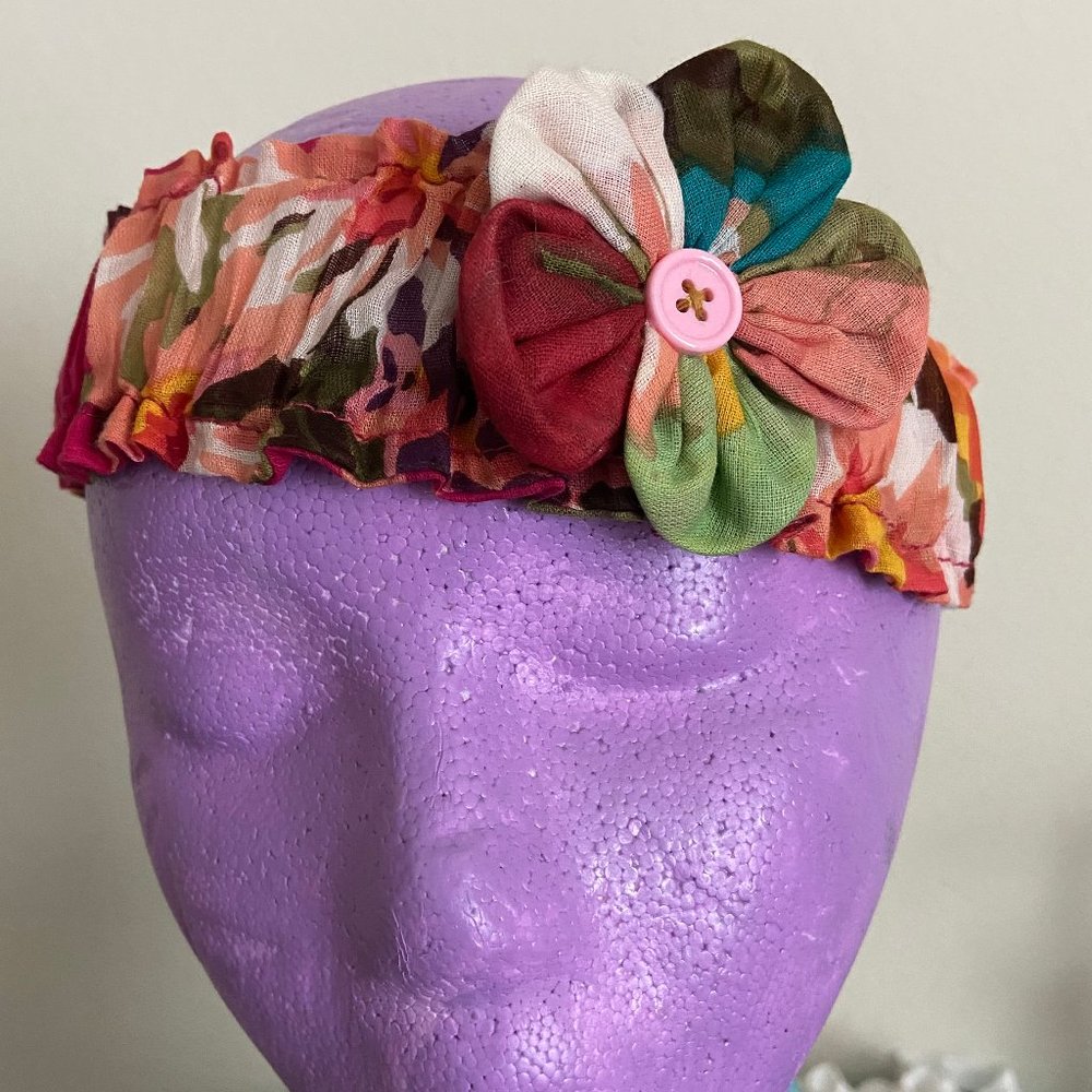 Little Girl's Quilted Stretchable Headband with Fall Colored Flowers